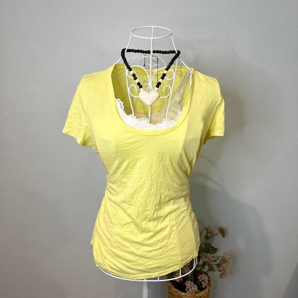 Y2K vintage American Eagle butter yellow layering scoop neck tee - Picture 1 of 6